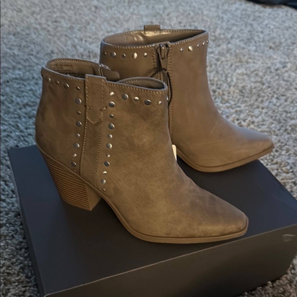 a.n.a Brown Ankle Booties with Western Flair